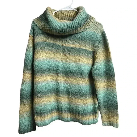 Woolrich Women's Striped Chunky Knit Sweater Cowl Neck Large - Picture 1 of 7